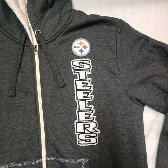 NFL Team Apparel Pittsburgh Steelers Zip Up Hoodie Sherpa Lined Gray Medium - Picture 2 of 7